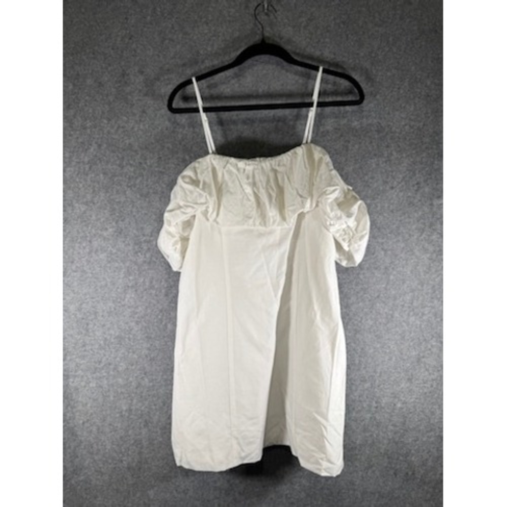 A New Day Mini Dress Women's 12‎ White Off Shoulder Ruffle Sleeve linen blend - Picture 2 of 10